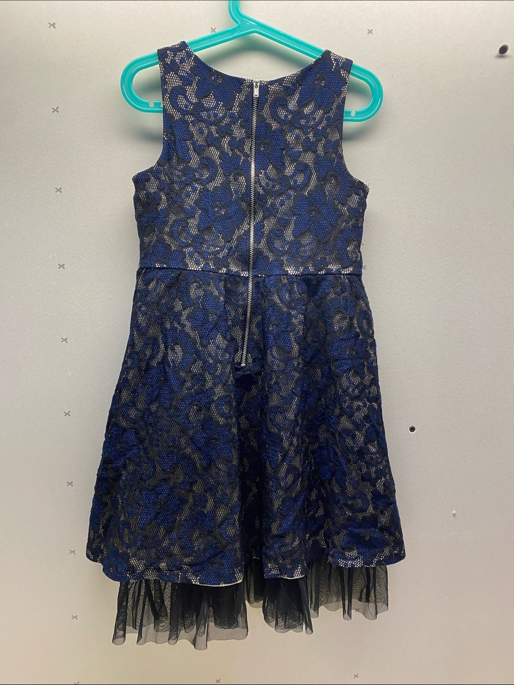Justice Blue and Black Lace Party Dress with Tulle Hem - Picture 3 of 9